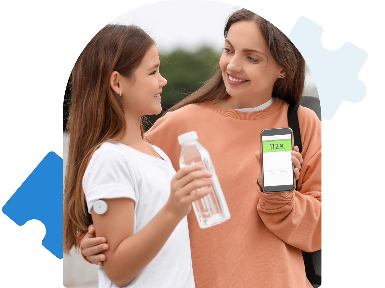 Young woman and child with diabetes blood sugar numbers